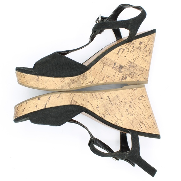 Franco Sarto Shoes - Franco Sarto Black Meera Wedges T Strap Sandals 8